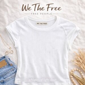 We The Free Premium Ribbed White Tee Cap Sleeve Top Medium NWOT